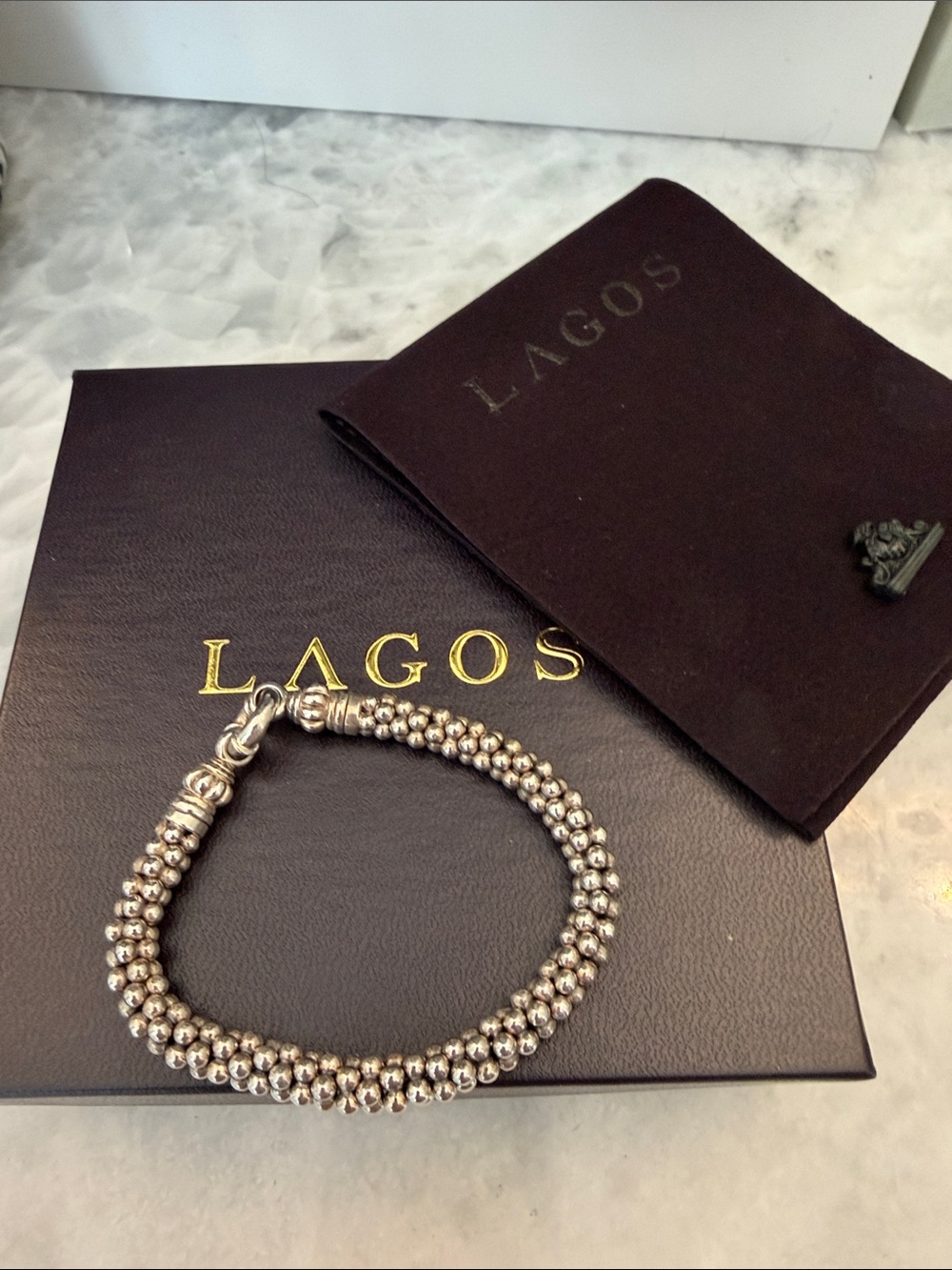 LAGOS Double-Strand Beaded Bracelet in Silver Tone